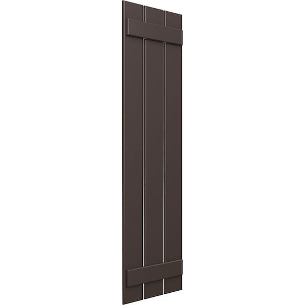 True Fit PVC Three Board Spaced Board-n-Batten Shutters, Raisin Brown, 17 1/8W X 33H